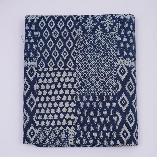 Panihari Collection 2.5 Yard Mud Cloth Indigo Blue Hand Block Printed Fabric Soft Voile Cotton Sweing Fabric Hand Dyed 44 Inch Width by The Yard for Beautiful Women Dressmaking, Clothing