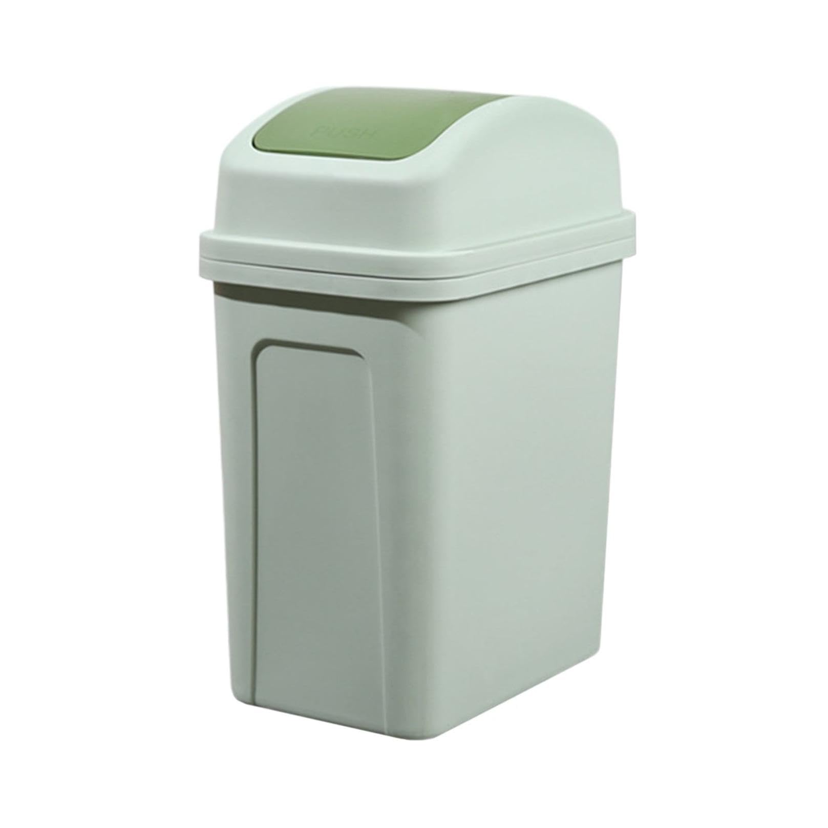 Generic 4 Gallon Mini Trash Can with Swing-Top Lid, Small Creative Covered Garbage Bin, Plastic Swing Top Garbage Buckets, Rash Waste Can Removable Lid for Kitchens Bathrooms Bedrooms Dorms (Green)