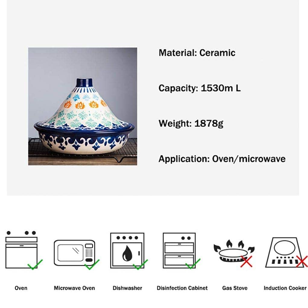 Ceramic Cooking Pot Moroccan Tagine Pot Ceramic Micro Pressure Cooker Handmade Underglaze Casserole Suitable for Oven Microwave Dishwasher Disinfection Cabinet