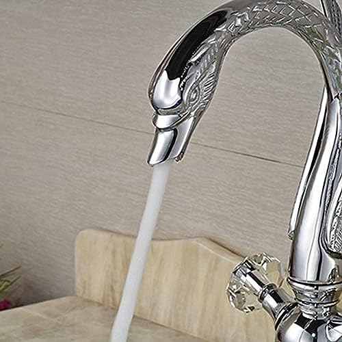 Kitchen Taps Brass Faucet Tap Chrome Silver Swan Basin Faucet Deck Mounted Bathroom Faucet Hot and Cold Water Mixer Tap Bath Water Faucet Basin Sink Taps-Chrome W Cover Plate,Chrome,sink faucet