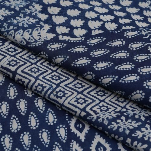 Panihari Collection 2.5 Yard Mud Cloth Indigo Blue Hand Block Printed Fabric Soft Voile Cotton Sweing Fabric Hand Dyed 44 Inch Width by The Yard for Beautiful Women Dressmaking, Clothing