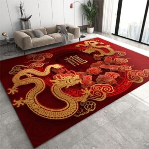 komejie chinese style dragon area rugs, red traditional classic rug for bedroom, non slip easy clean soft carpet for hallway floor living room 2 x 5 ft