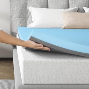 Maxzzz 3 Inch Memory Foam Queen Mattress Topper - Medium Firm Cooling Gel-Infused Memory Foam - Pressure Relieving - Dorm Room Essentials - CertiPUR Certified-Queen, Blue