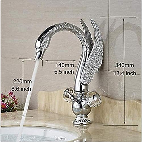 Kitchen Taps Brass Faucet Tap Chrome Silver Swan Basin Faucet Deck Mounted Bathroom Faucet Hot and Cold Water Mixer Tap Bath Water Faucet Basin Sink Taps-Chrome W Cover Plate,Chrome,sink faucet