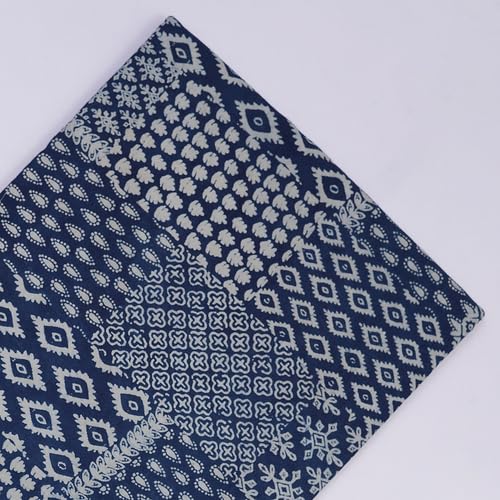 Panihari Collection 2.5 Yard Mud Cloth Indigo Blue Hand Block Printed Fabric Soft Voile Cotton Sweing Fabric Hand Dyed 44 Inch Width by The Yard for Beautiful Women Dressmaking, Clothing