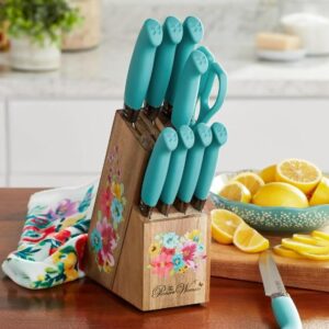 Generic Pioneer2 Woman Teal 11-Piece Stainless Steel Knife Block Set, Large