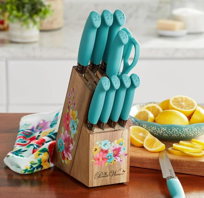 Generic Pioneer2 Woman Teal 11-Piece Stainless Steel Knife Block Set, Large