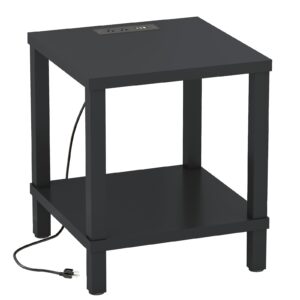 hhetogol end table with charging station, 20 inch square side table with usb ports & power outlets, no tools required to assemble, for living room, bedroom, stable frame, black xxctg04be