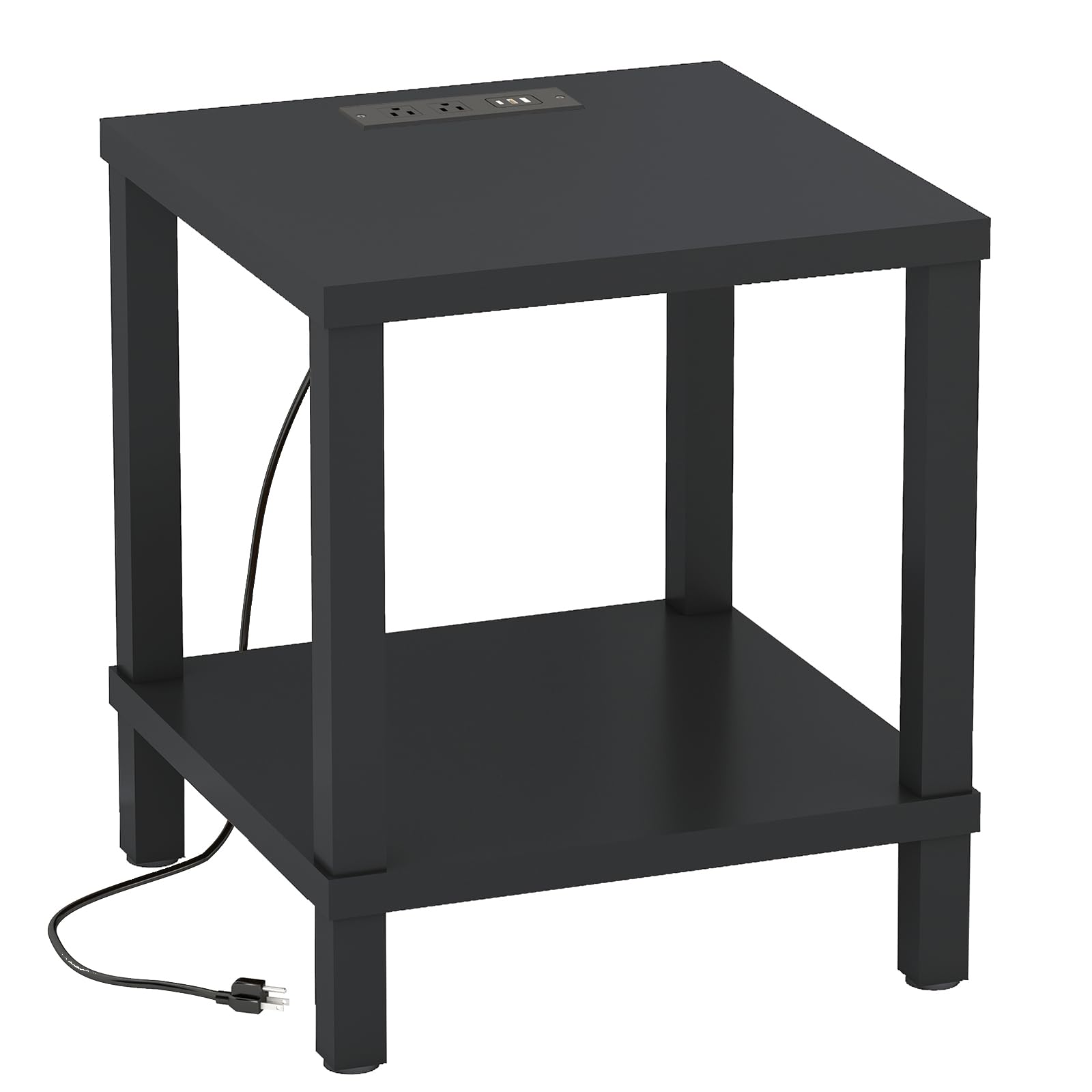 HHETOGOL End Table with Charging Station, 20 Inch Square Side Table with USB Ports & Power Outlets, No Tools Required to Assemble, for Living Room, Bedroom, Stable Frame, Black XXCTG04BE