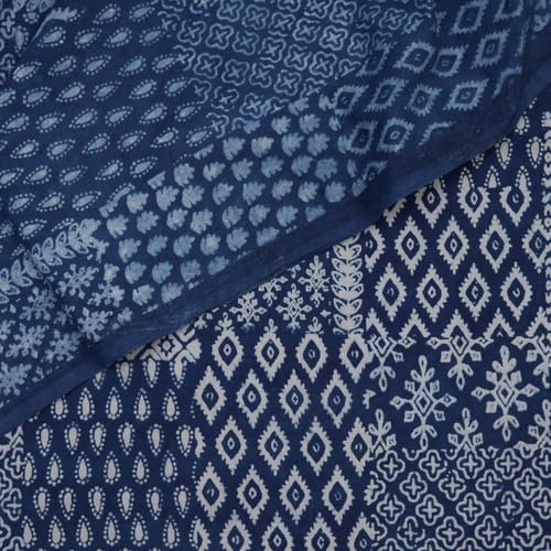 Panihari Collection 2.5 Yard Mud Cloth Indigo Blue Hand Block Printed Fabric Soft Voile Cotton Sweing Fabric Hand Dyed 44 Inch Width by The Yard for Beautiful Women Dressmaking, Clothing