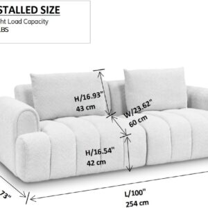 SSC SATISUNCASA 100“Modern Sectional Sofa, 4-Seater Cloud Couch Granular Fleece Velvet Upholstered Sofa Couch for Living Room/Apartment/Small Space (Beige+Solid Wood)