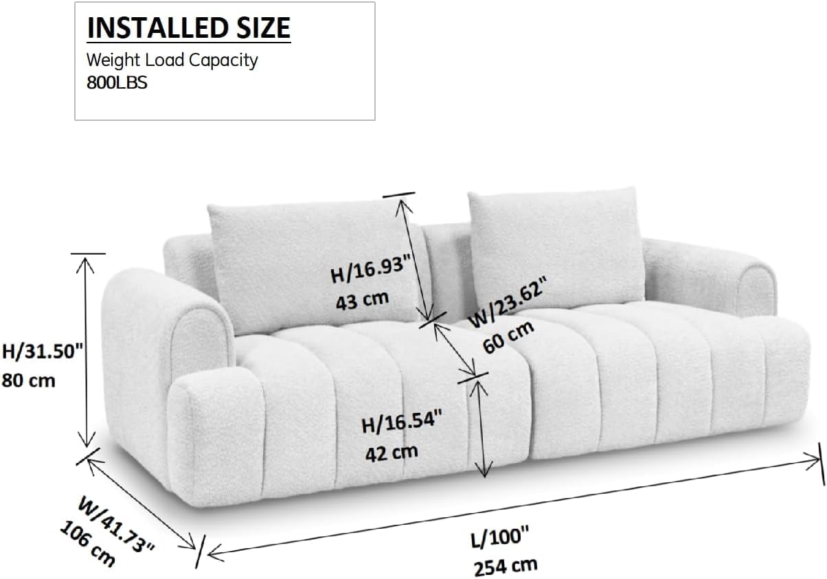 SSC SATISUNCASA 100“Modern Sectional Sofa, 4-Seater Cloud Couch Granular Fleece Velvet Upholstered Sofa Couch for Living Room/Apartment/Small Space (Beige+Solid Wood)