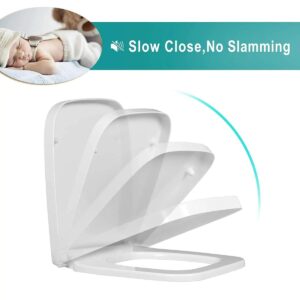 Gavilion Square Slow Close Toilet Seat, White PP Toilet Seat with Top Fixing Hinge, Quick Release Easy Cleaning, Rectangular Toilet Lid