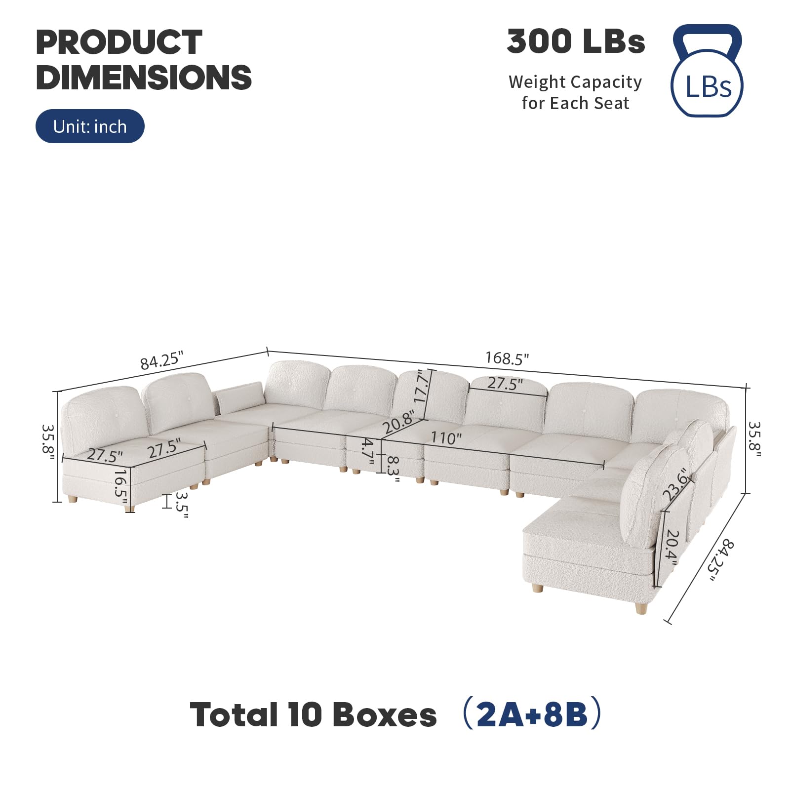 LLappuil Oversized Sectional Couch with Storage, Extra Large U Shaped Sofa Set with Reversible Chaise,113.5 Inch Width, 10 Seat Modular Sofa Sectional for Living Room, Off White, Teddy Velvet