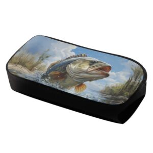 Ouhene Largemouth Bass Fish Pencil Case for Men Women,Large Capacity Pencil Box for Boys Girls,Pencil Case Pouch with Zipper for School Work Travel