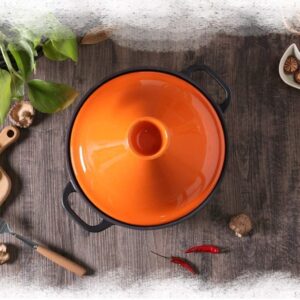 Ceramic Cooking Pot Cast Iron Pot with Lid Cast Iron Tagine Pot 20Cm,Tajine Cooking Pot with Enameled Cast Iron Base and Cone-Shaped Lid Lead Free Stew Casserole Slow Coo