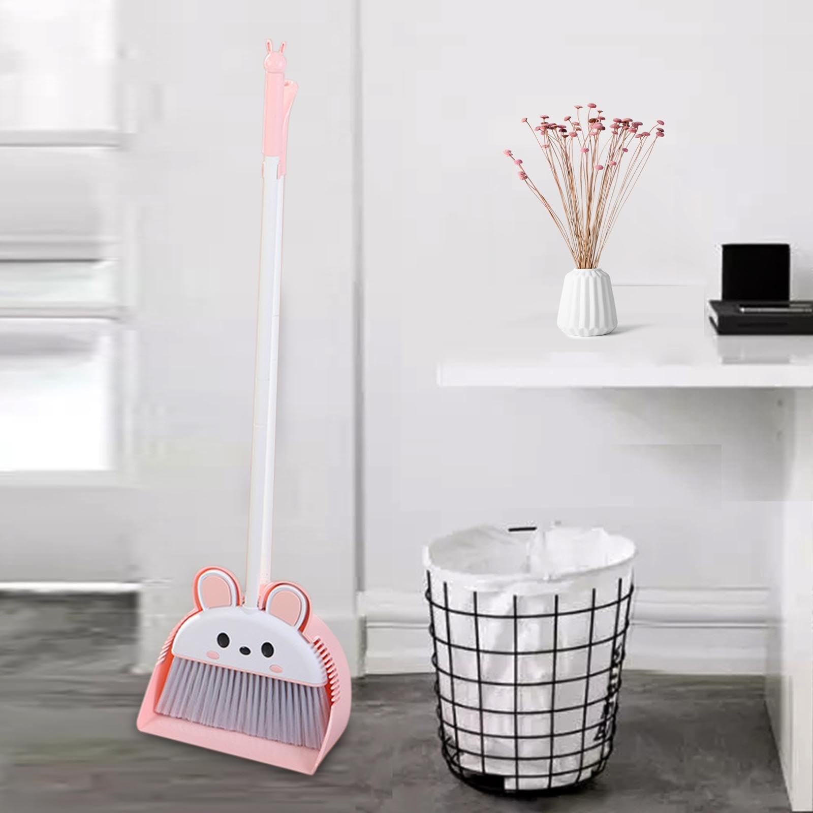 Generic Premium Long Reach Broom and Dustpan Set for Home Cleaning, Pink, 25cmx5cmx91cm