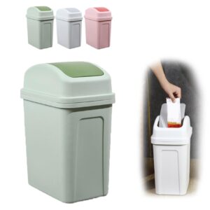 Generic 4 Gallon Mini Trash Can with Swing-Top Lid, Small Creative Covered Garbage Bin, Plastic Swing Top Garbage Buckets, Rash Waste Can Removable Lid for Kitchens Bathrooms Bedrooms Dorms (Green)