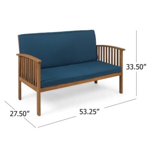 Merax Outdoor Acacia Wood Loveseat, Modern 2 seat Sofa for Backyard & Patio, Brown & Teal