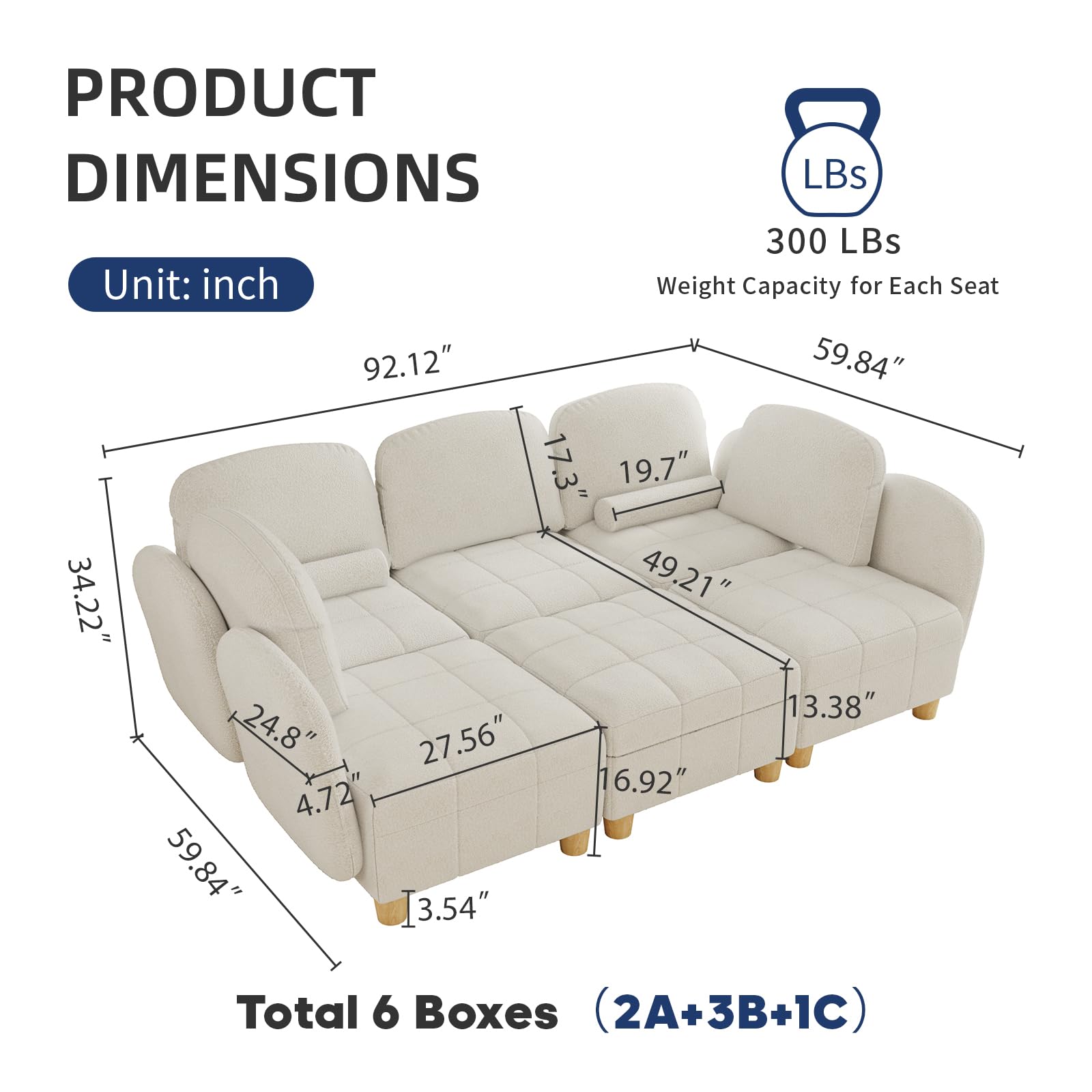 LLappuil Modular Sectional Sofa, Oversized Sleeper Sectional Sofa for Living Room 6 Seater Couch in Cozy Removable Covered Teddy Velvet Fabric,with Coffee Table Ottoman (Beige)