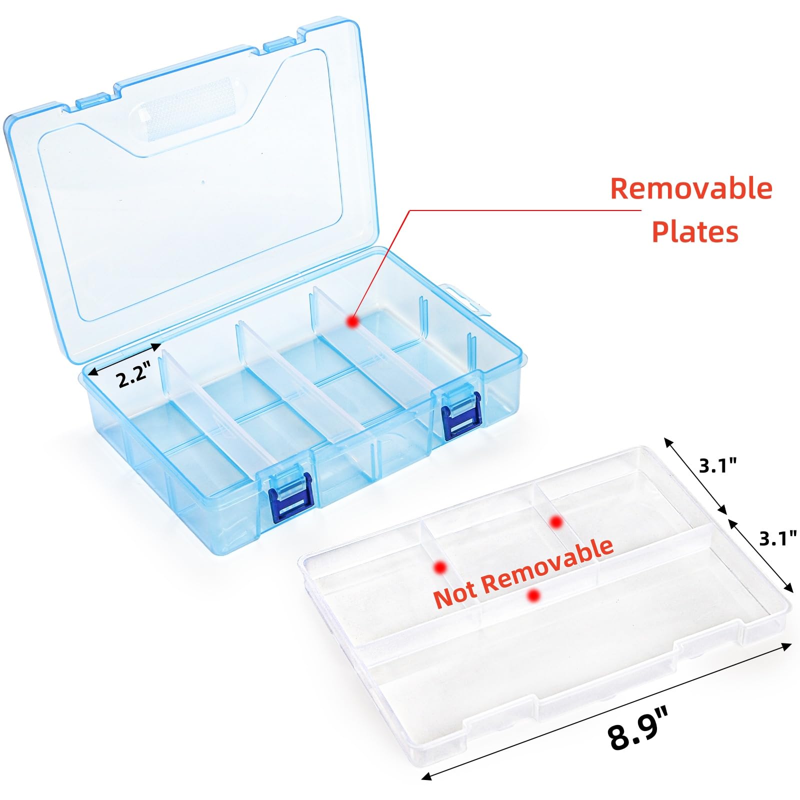 Covzoe 6 Pack Plastic Organizer Box with Adjustable Dividers, Double Layer Bead Organizer 8 Large Grids, Clear Tackle Storage Box Snackle Container for Art DIY Craft Jewelry Fishing