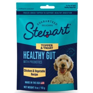 stewart freeze dried dog food topper, healthy gut, chicken and vegetable recipe, 4 ounce pouch, probiotics for digestion