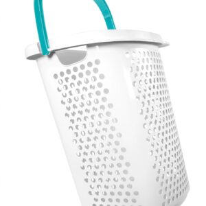 YLMZA Wheeled Design Clothes Laundry Basket, 70.52 Liter Capacity,2 Bushel Rolling Plastic Laundry Hamper with Pop-up Handle, White, Large