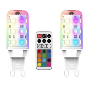 lososuch g9 led dimmable bulb, rgb color changing with remote control g9 led light bulbs, 25w g9 halogen equivalent, g9 led bulbs dimmable 3000k warm white, 250lm, no flicker, 2 pack