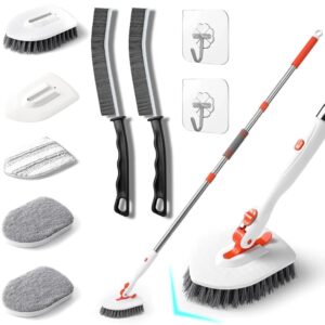 onewly shower scrubber with long handle, 3 in 1 bathroom cleaning brush with 24"-53" extand handle, cleaning supplies for crevice, floors, baseboards, windows and corners