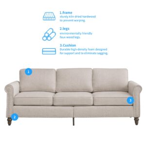 PUREMIND Sofa Couch Set, 3 Seat Couches for Living Room Mid Century Modern Couch with Solid Wood Frame Linen sectional Couch Sofa for Home for Office for Apartment Beige