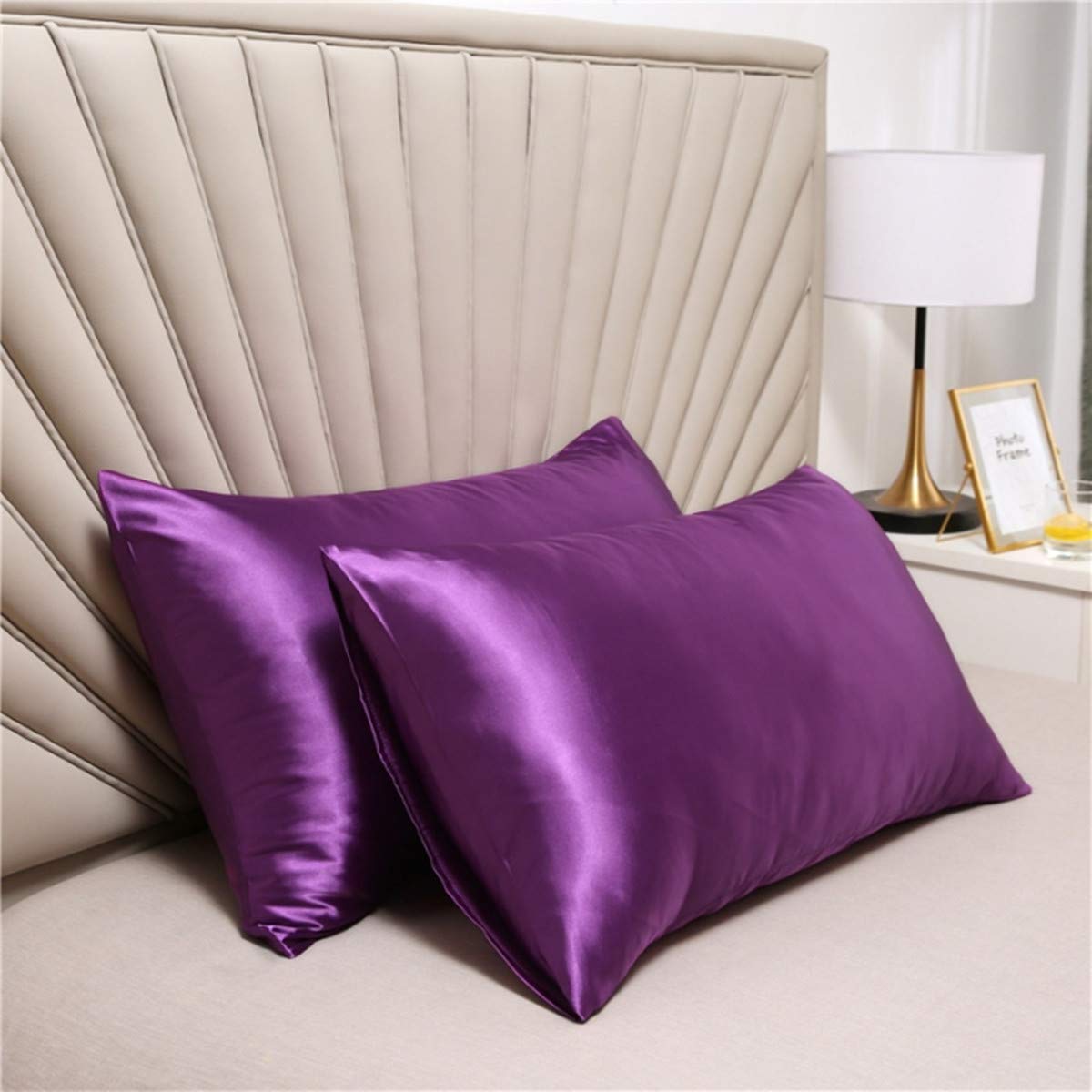 Opulence Bedding Satin Duvet Fitted Set, Ultra Soft Silky Satin 4 Pieces Duvet Cover Sets (1 Duvet Cover + 1 Fitted Sheet 15" Deep + 2 Pillow Shams),California King Size,Purple