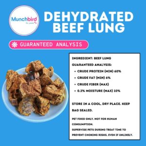 Munchbird Dehydrated Beef Lung Dog Treats (Premium Angus Beef), Dog Training Treats, Excellent Alternative to Freeze Dried Beef Liver Dog Treats for Maximum Crunch and Flavor, Made and Sourced in USA