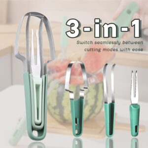 3-in-1 watermelon cutter slicer tool，watermelon knife stainless watermelon slicer watermelon fork ，fruit cutter slicer kitchen gadgets - Green