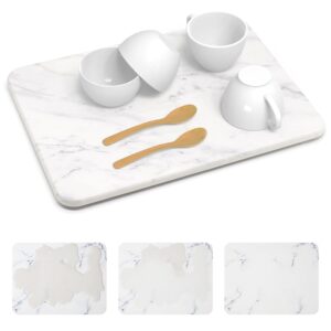 quick drying 30s water absorbing stone tray for sink, stone dish drying mat for kitchen counter, diatomaceous earth stone drying pad, non slip kitchen mat for dishes, marble pattern, 11.8 x 15.7 inch