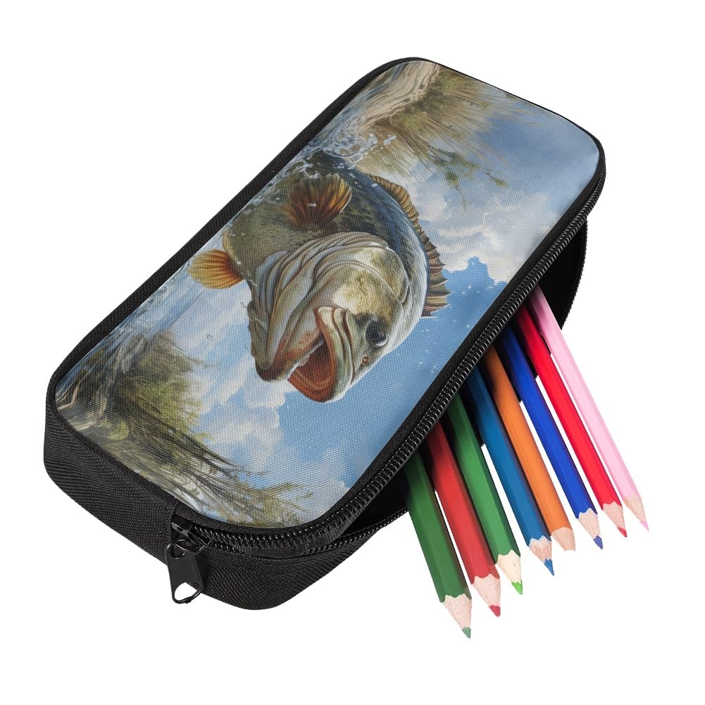 Ouhene Largemouth Bass Fish Pencil Case for Men Women,Large Capacity Pencil Box for Boys Girls,Pencil Case Pouch with Zipper for School Work Travel