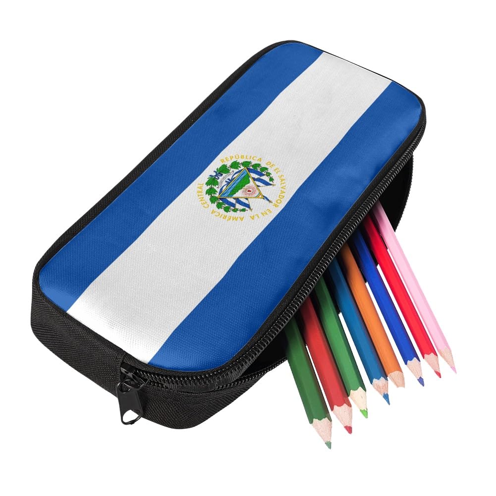 Ouhene El Salvador Flag Pencil Case for Men Women,Large Capacity Pencil Box for Boys Girls,Pencil Case Pouch with Zipper for School Work Travel