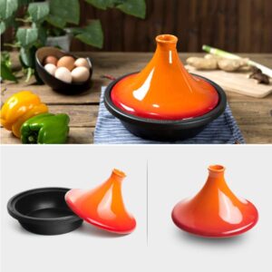 Casserole Dishes with Lids 10.6" Cast Iron Tagine Pot, Large Cooking Tagine, Tajine with Enameled Cast Iron Base and Cone-Shaped Lid with Anti-Hot Silicone Gloves Cassero