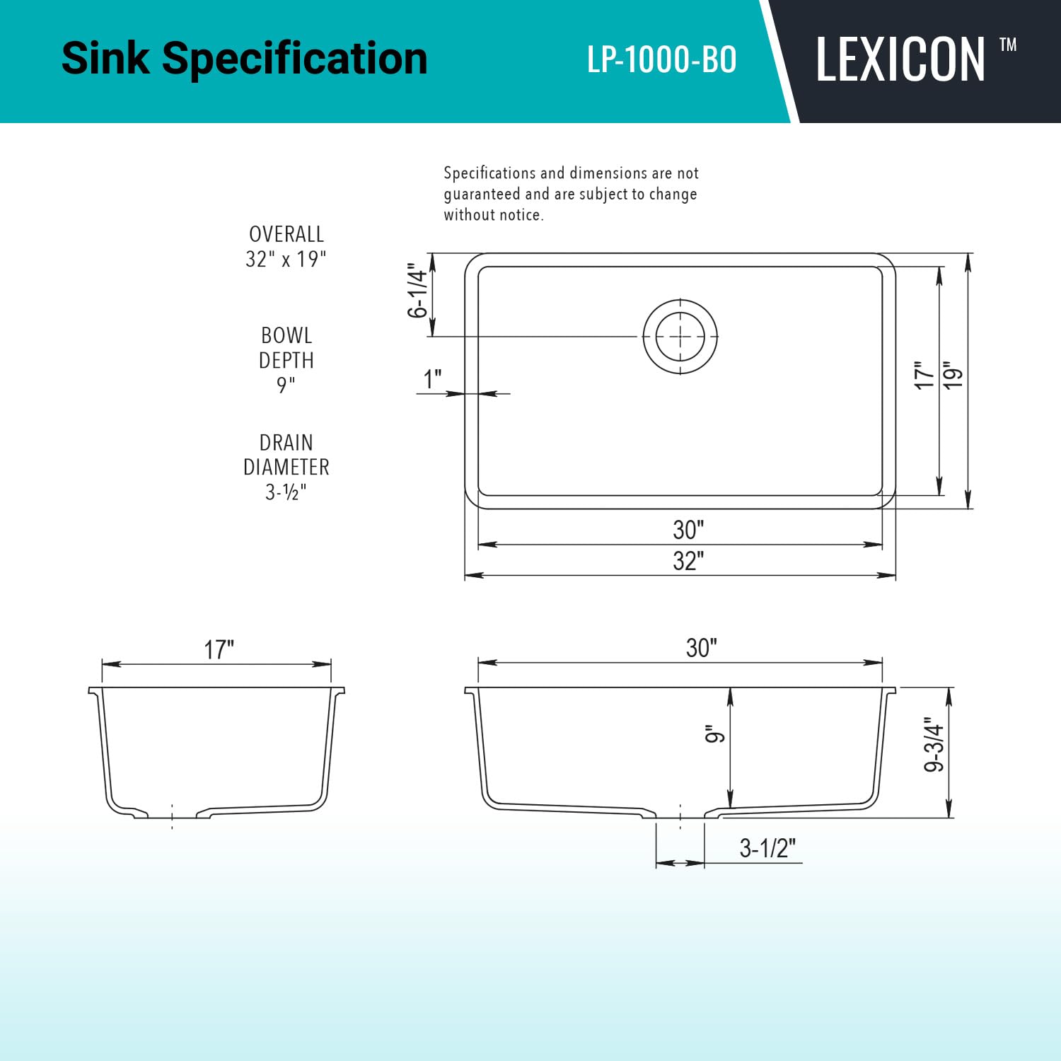 32" x 19" Quartz Kitchen Sink, Single Bowl Kitchen Sink, Large kitchen sink,Drop in Kitchen Sink, Granite Composite Kitchen Sink, Undermount Sink, Galaxy Beige kitchen Sink, LP-1000-BO