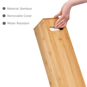 Bamboo Toilet Paper Holder Free Standing, Wood Toilet Paper Storage Rack with Lid Fits 3 Mega Toilet Paper (Bamboo, Rectangular)