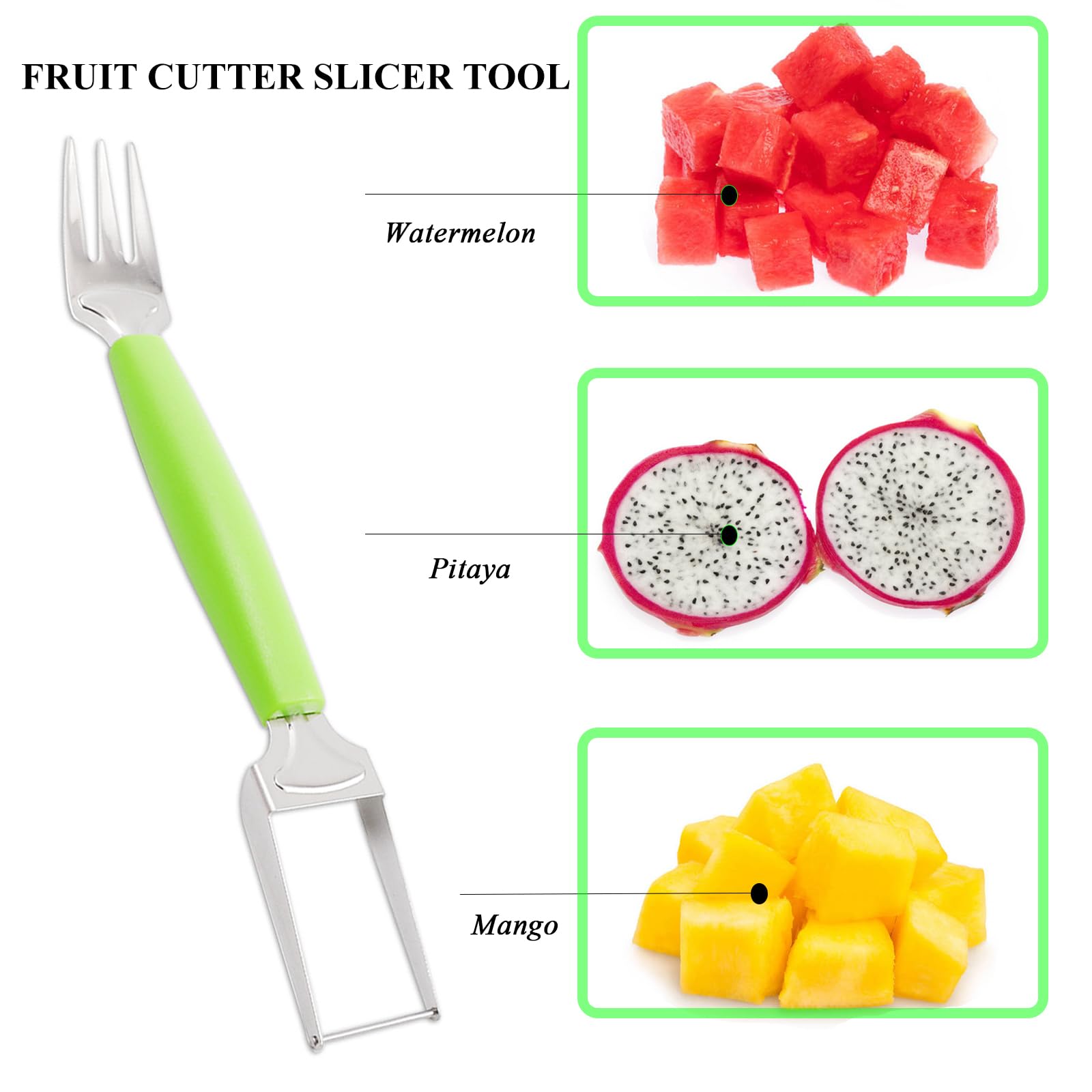 EKMBDLANCH Watermelon Cutter, Watermelon Fork Watermelon Cutter Slicer Tool Dual Head Fruit Forks Slicer, 2-in-1 Stainless Steel Fruit Cutter for Kitchen Party Gadget