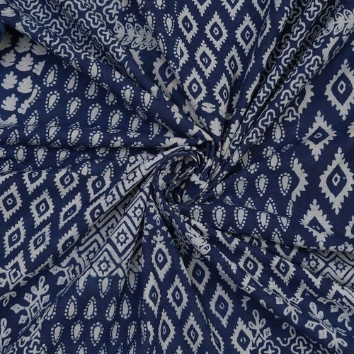 Panihari Collection 2.5 Yard Mud Cloth Indigo Blue Hand Block Printed Fabric Soft Voile Cotton Sweing Fabric Hand Dyed 44 Inch Width by The Yard for Beautiful Women Dressmaking, Clothing