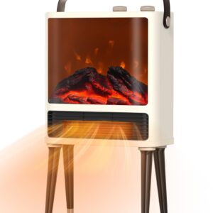 Fireplace Heater, Fireplace Space Heater for Indoor Use, Space Heater with Realistic 3D LED Flame, 2 Modes, Overheating & Tip-Over Protection, 1500W Fireplace Electric Heater for Bedroom White