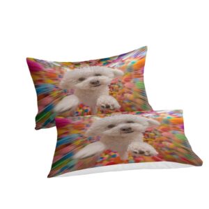 THUBDYEA Bichon Frise 3D PrintedTerri Fei Dog Bedding Set Comforter Covers Quilt Cover Duvet Cover with Pillowcases for Childrens and Adults Microfiber 3 Pieces with Zipper Closure Full（203x228cm）