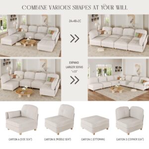 LLappuil Oversized Sectional Couch with Storage, Extra Large U Shaped Sofa Set with Reversible Chaise,113.5 Inch Width, 10 Seat Modular Sofa Sectional for Living Room, Off White, Teddy Velvet