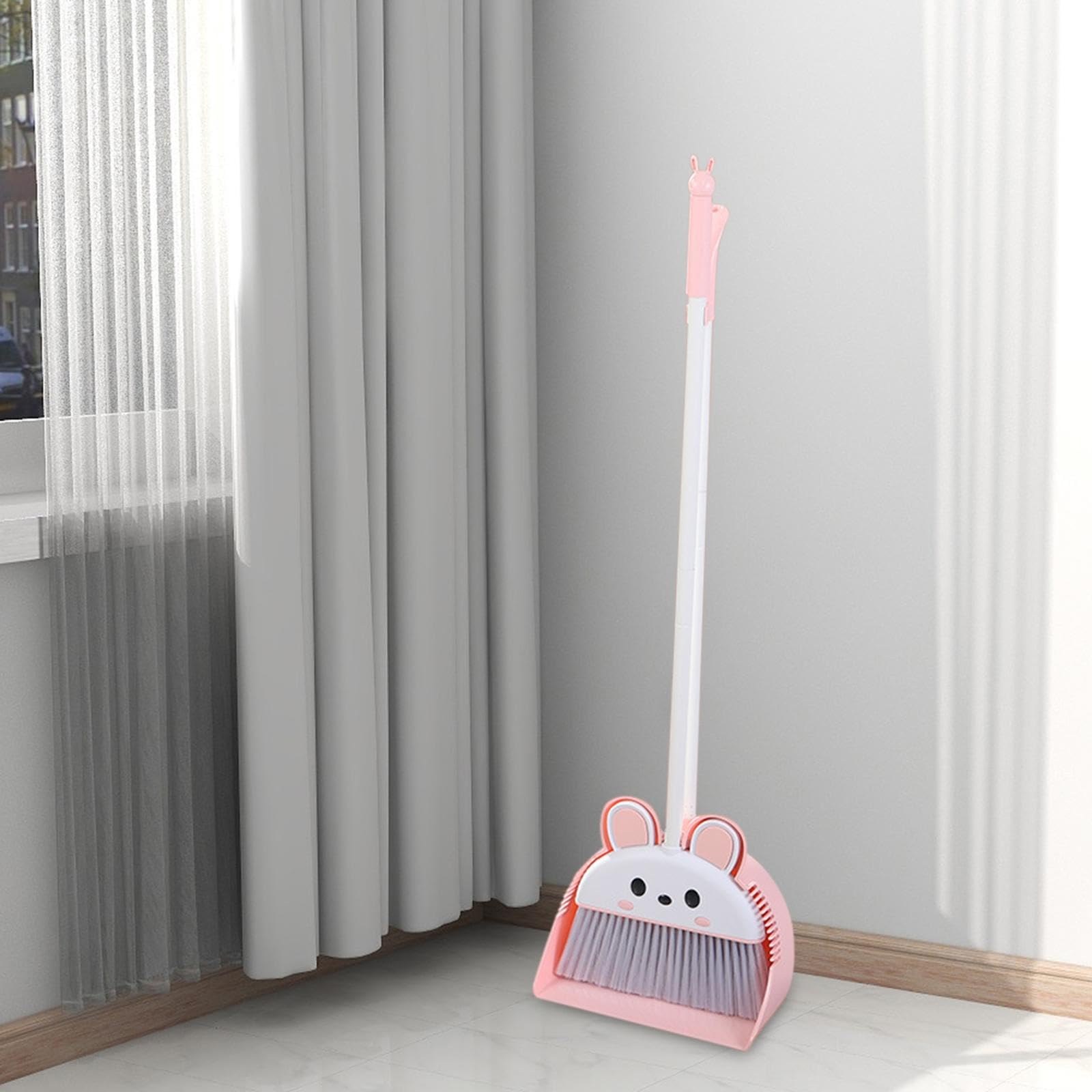 Generic Premium Long Reach Broom and Dustpan Set for Home Cleaning, Pink, 25cmx5cmx91cm