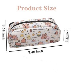 SNSDFEV Capybara Flip-Top Canvas Pencil Case, Extra Large Capacity Multi-Functional Stationery Organizer with Zipper Pocket & Charm, Portable Pencil Bag for Students, Boys & Girls