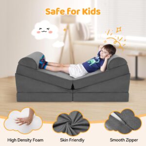 CoziBB 10pcs Modular Kids Play Couch, Convertible Nugget Couch for Toddlers & Children with Climbing Slope, Floor Sectional Sofa for Playroom Bedroom Nursery