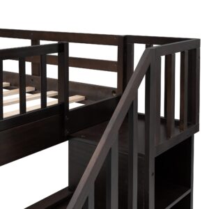 Harper & Bright Designs Full Over Full Bunk Bed with Stairs and Trundle, Wooden Bunk Bed Frame with Storage, for Kids Teens Adults - Espresso