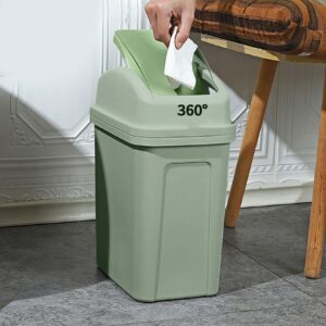 generic 4 gallon mini trash can with swing-top lid, small creative covered garbage bin, plastic swing top garbage buckets, rash waste can removable lid for kitchens bathrooms bedrooms dorms (green)