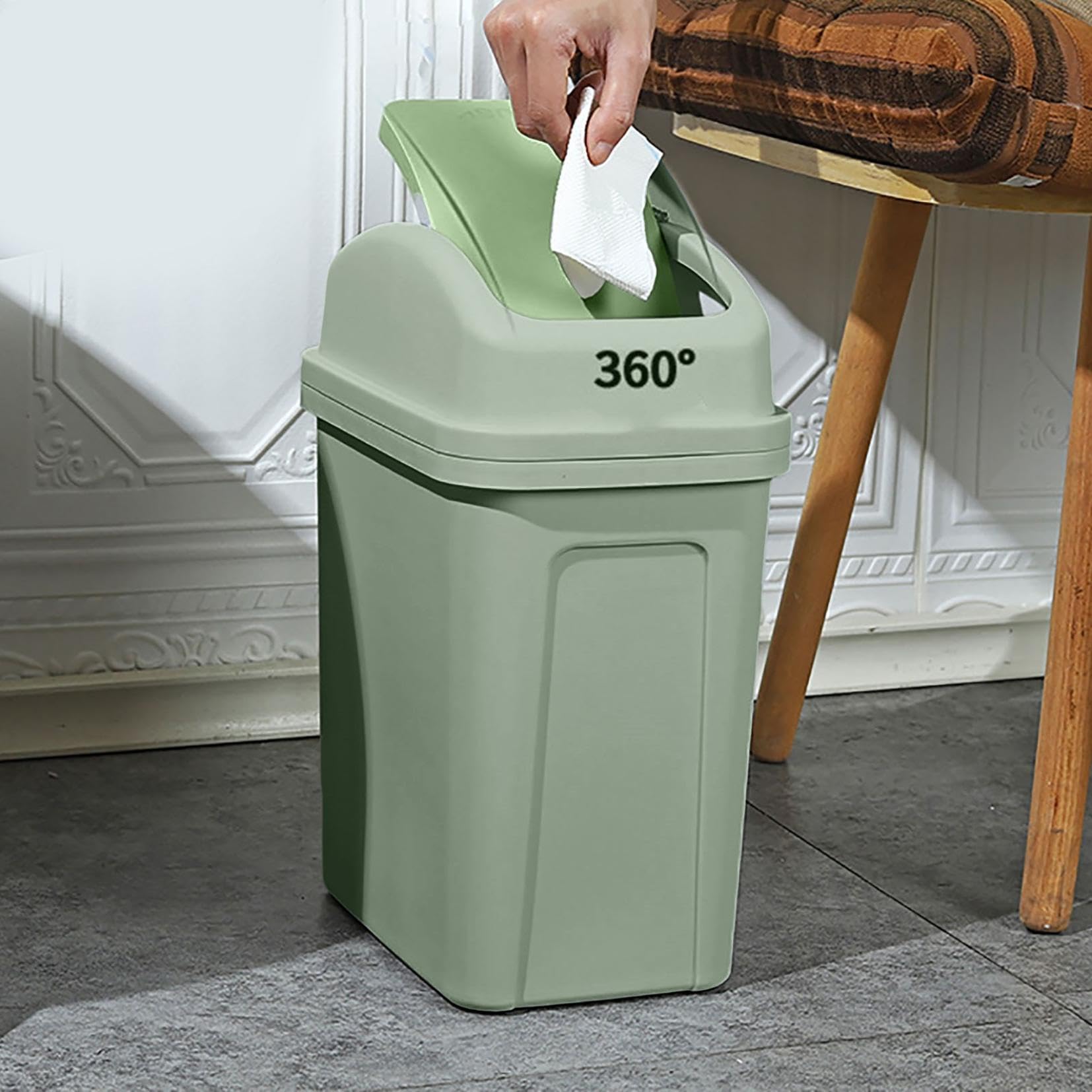 Generic 4 Gallon Mini Trash Can with Swing-Top Lid, Small Creative Covered Garbage Bin, Plastic Swing Top Garbage Buckets, Rash Waste Can Removable Lid for Kitchens Bathrooms Bedrooms Dorms (Green)